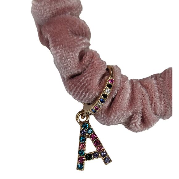 Letter A Charm Scrunchie Set Initial Ponytail Hair Ties - Picture 2 of 4